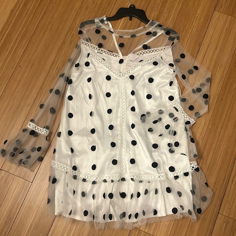 White and black polka dot dress